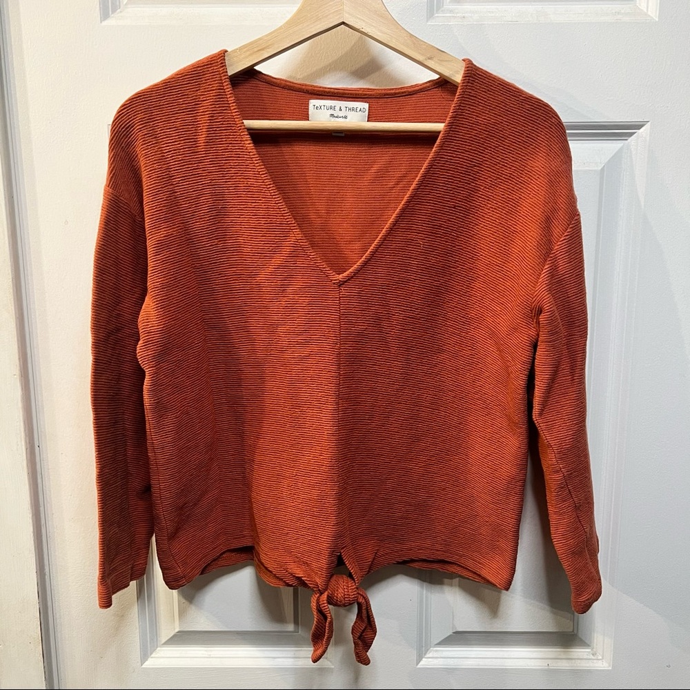 Madewell Ribbed Tie Front Long Sleeve Shirt